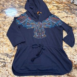 Saturday Sunday - Anthropologie Navy Embroidered sweatshirt with hood Medium
